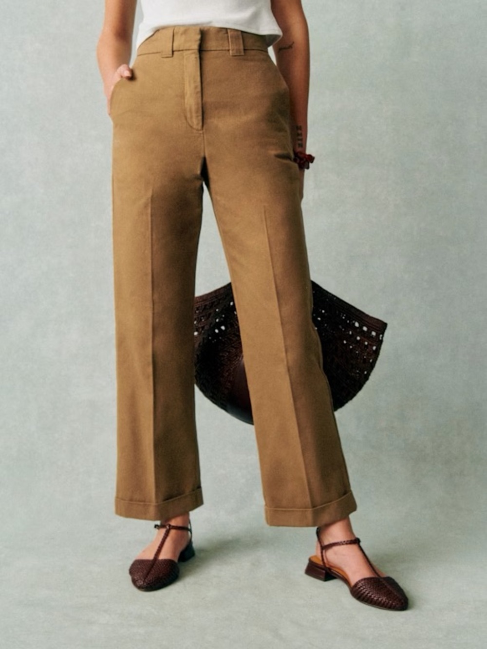 Sezane NWT Ancelin Classic Chino Pants in Brown camel tan trousers cropped 38 6